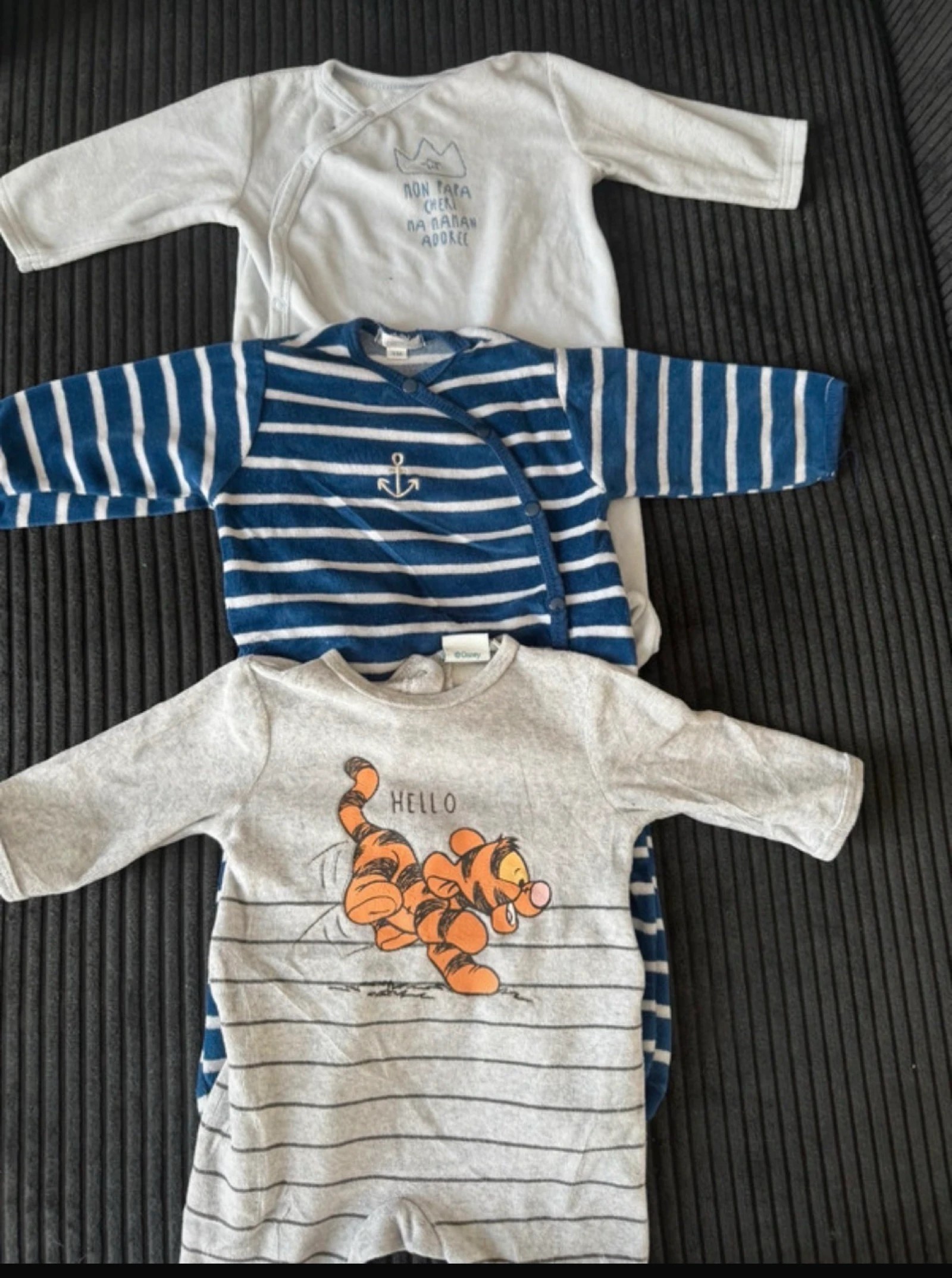 Lot de 3 pijamas velours - 3 mois